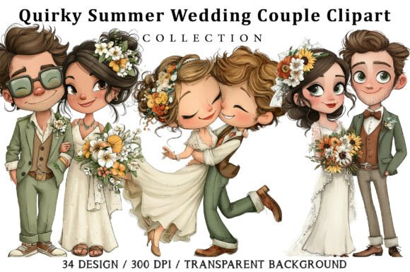 Download Quirky Summer Wedding Couple Clipart - Summer wedding Collection