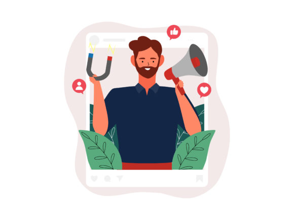 Download Social Media Influencer Man &amp; Megaphone - Social media Collection